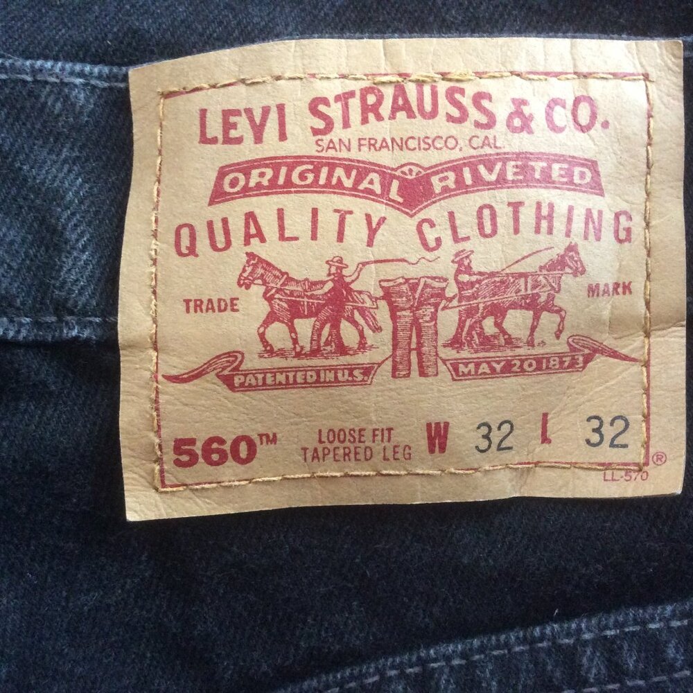 Levi's 560 90s Black Loose Fit Tapered Leg Denim Baggy Vintage Jeans Size 32*x32 - Picture 3 of 6